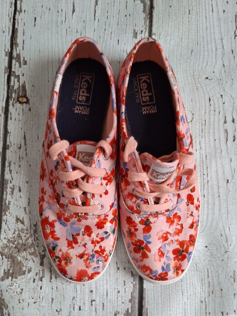 Keds Peach Pink Floral Canvas Low-Top Sneakers